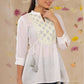 Juniper Women White Cotton Moss Embroidered A-Line Tunic | Swadesiicart