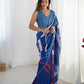 Blue Chinon Designer Digital Printed,Mirror Cut Work Saree - Manvika