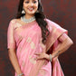 Lorenvalley Fashion Pink Cotton Woven Design with Zari Weaving Design Saree - Swadesiicart
