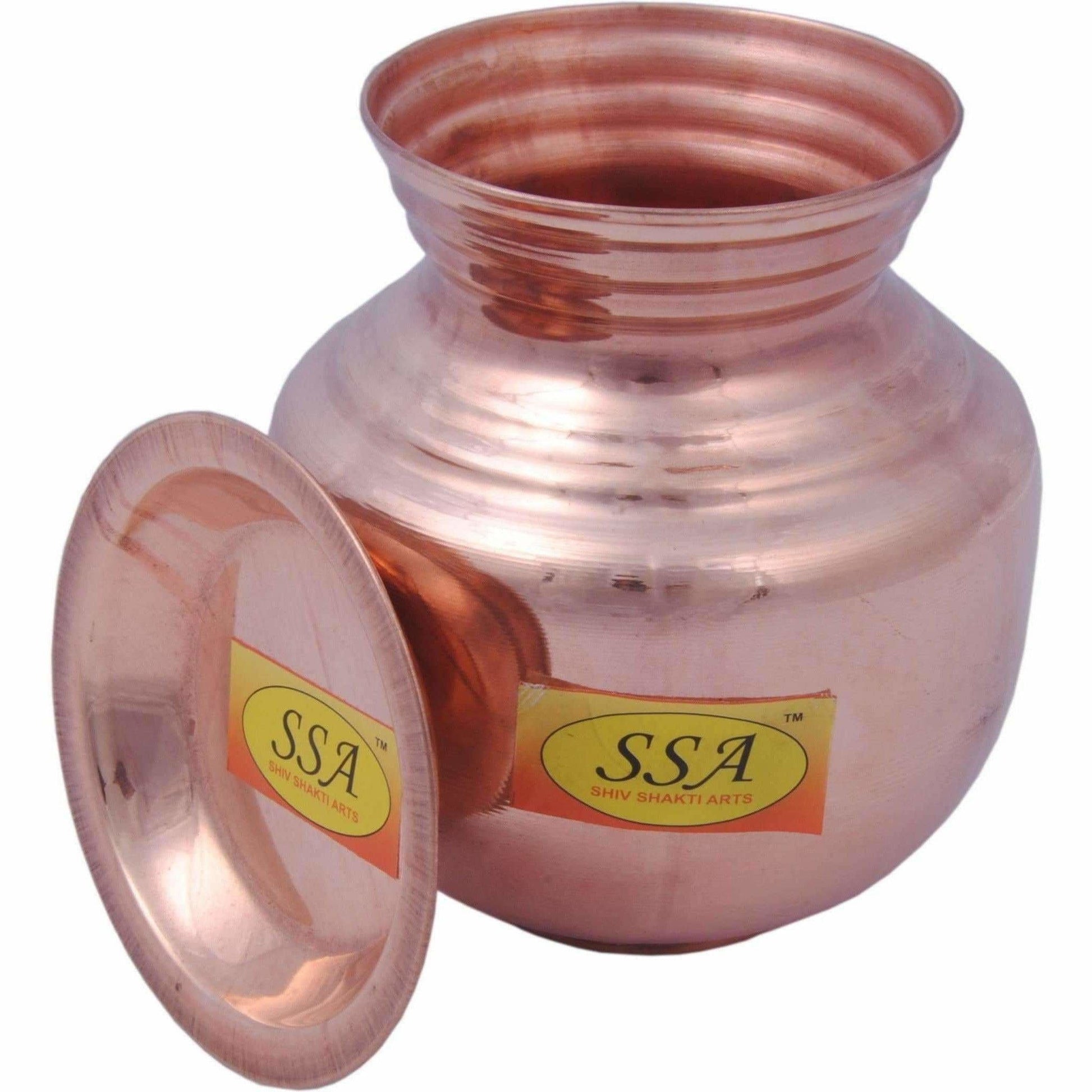 Handmade Pure Copper Kalash Lota With Lid Copper Kalash (Height: 6.5 inch, Brown) - Swadesiicart