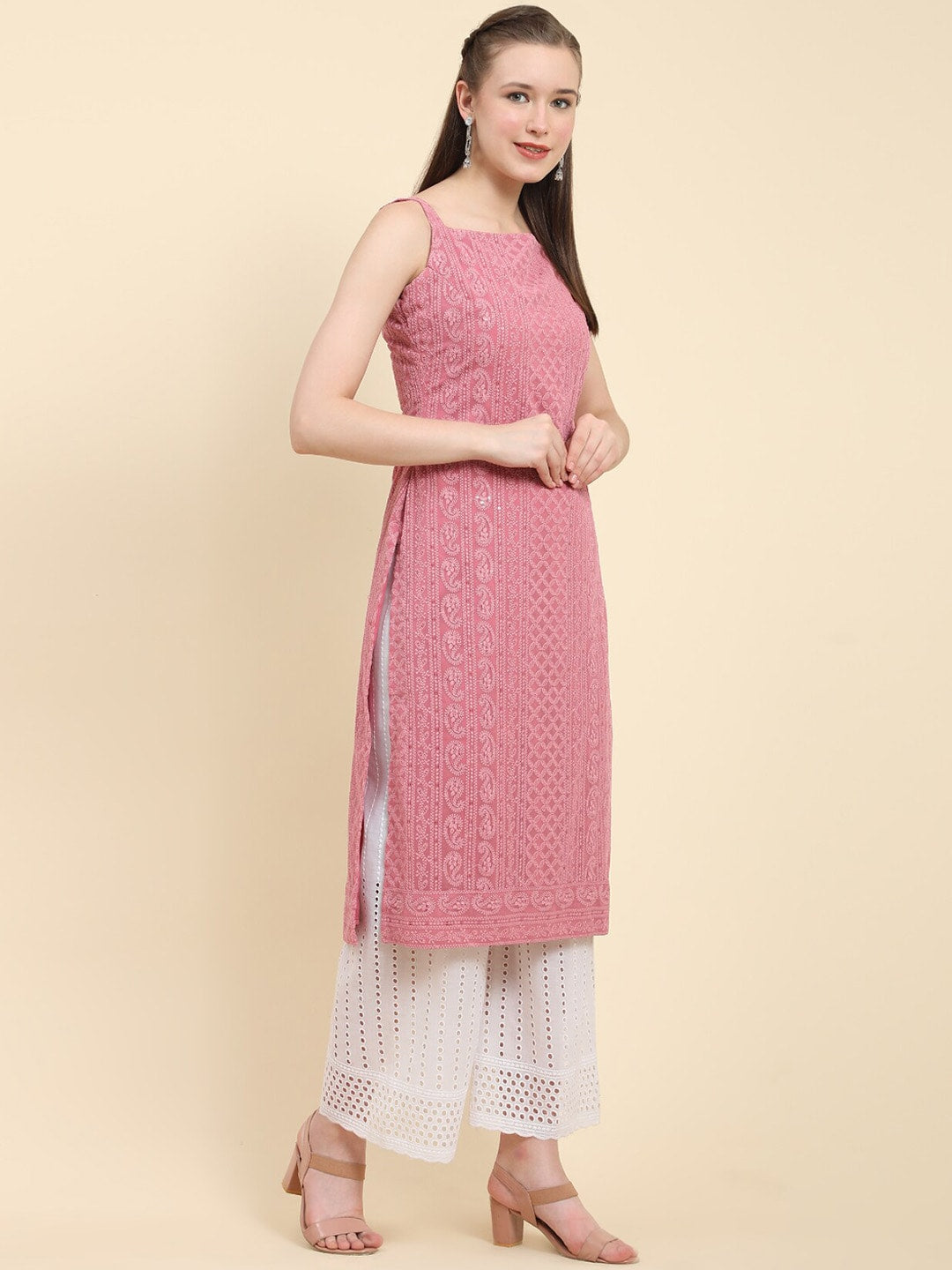 Kalini Ethnic Motifs Embroidered Chikankari Georgette Kurta | Swadesiicart