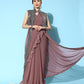 Mitera Mauve Sequinned Pure Georgette Ready to Wear Saree With Shrug | Swadesiicart