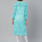 ADA Women Sea Green & White Floral Chikankari Embroidered Straight Sustainable Handloom Kurta | Swadesiicart