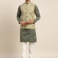 Sojanya Men Green Ethnic Motifs Kurta with Pyjama & Nehru Jacket | Swadesiicart