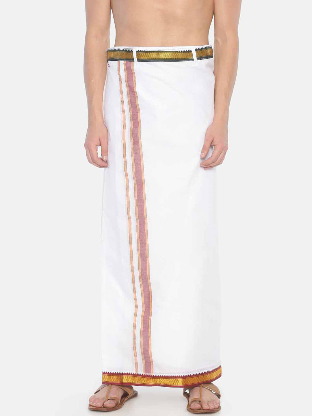 Sethukrishna White Solid Readymade Pocket Dhoti For Men | Swadesiicart