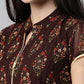 Souchii Women Brown & Red Floral Printed Block Print Kurta - Swadesiicart