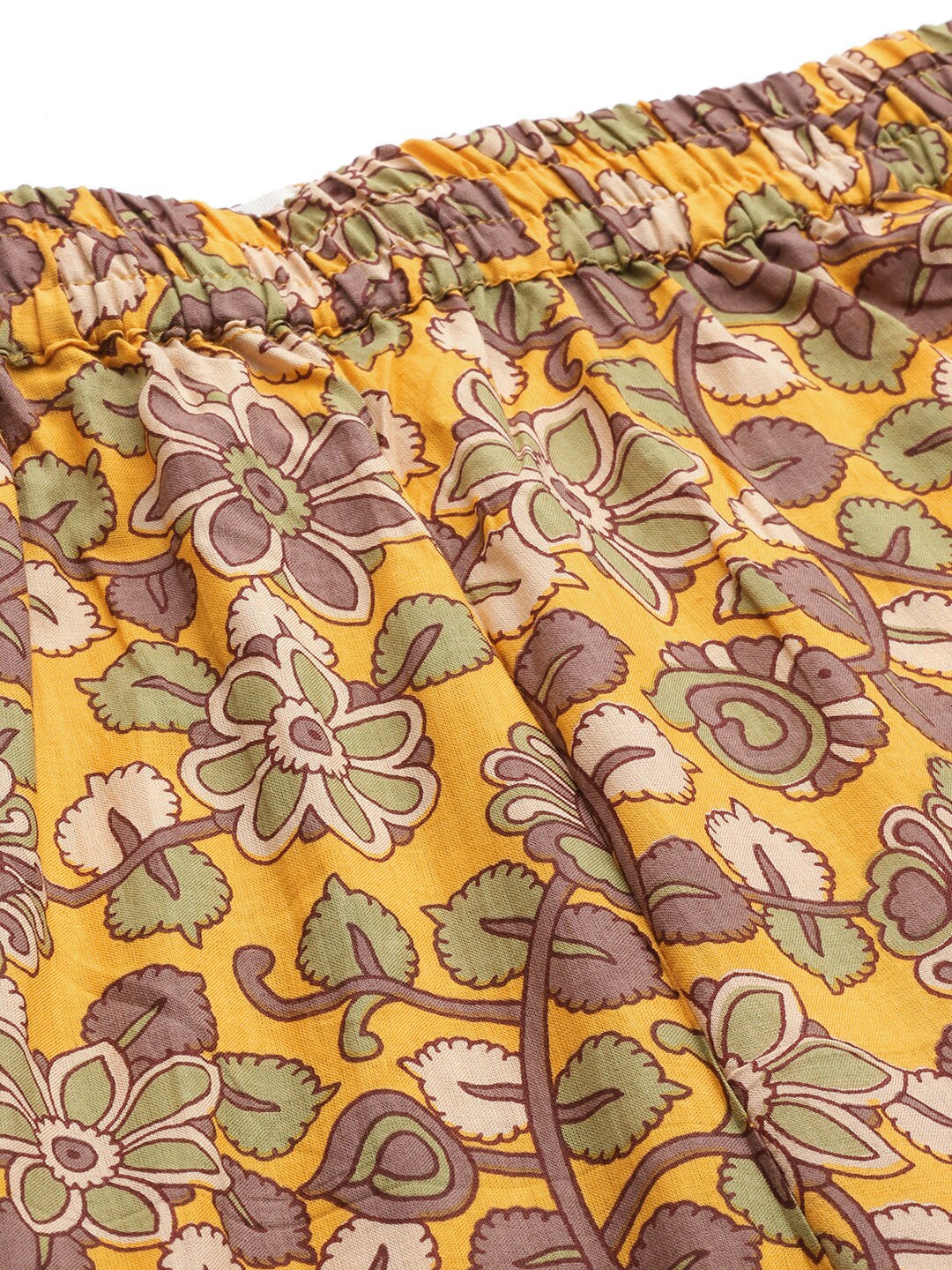 InWeave Mustard Kalamkari Print Co Ord Set With Belt - Swadesiicart