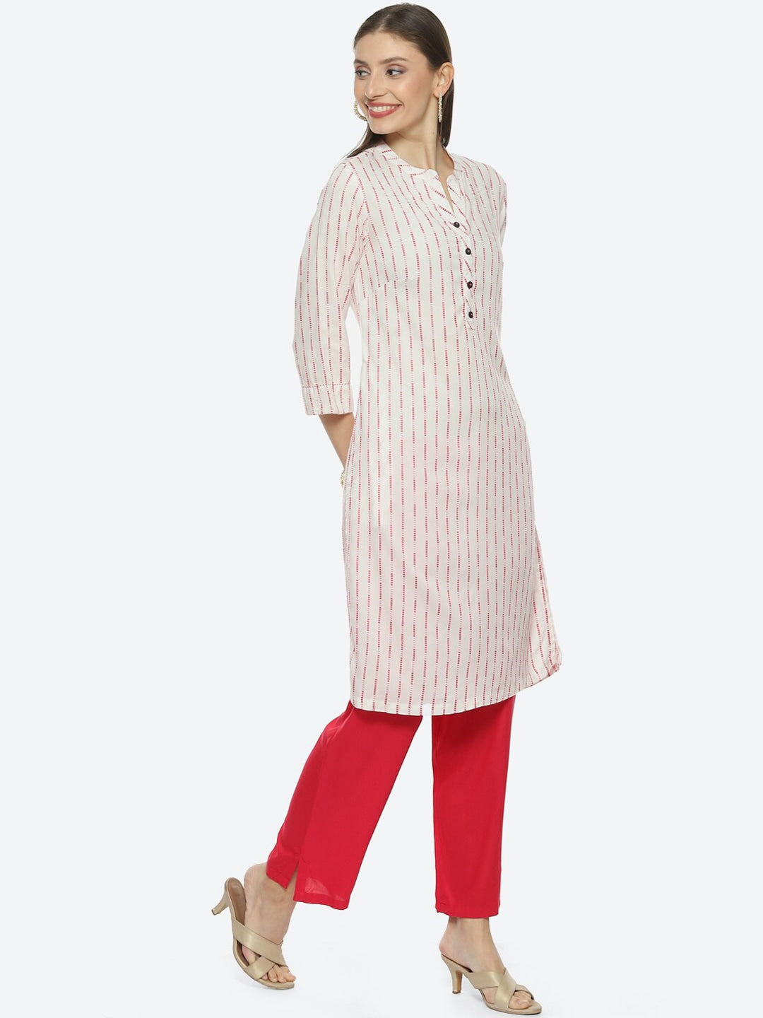 Biba Women Striped Woven Design Kurta - Swadesiicart