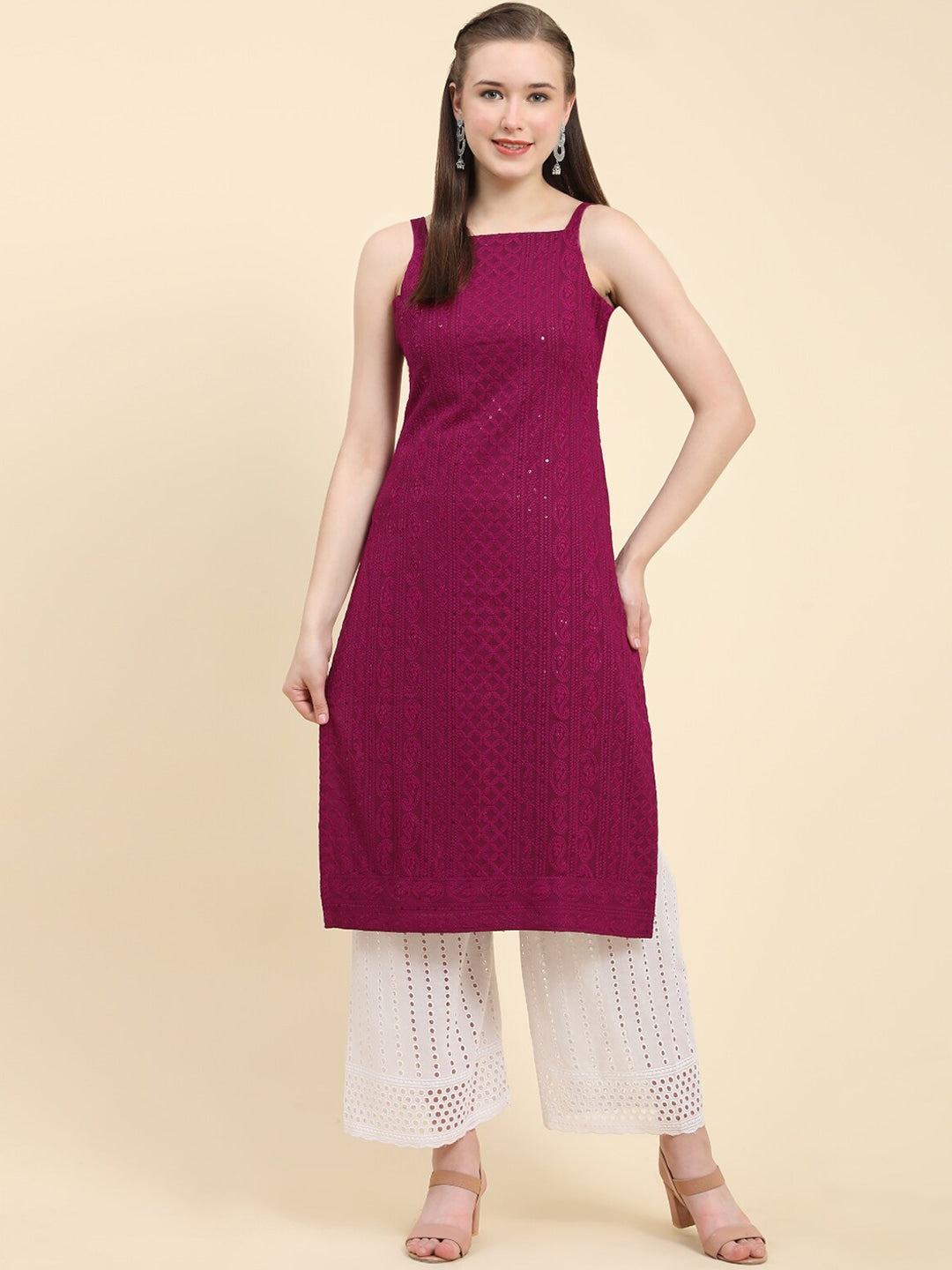 Kalini Ethnic Motifs Embroidered Chikankari Georgette Kurta | Swadesiicart