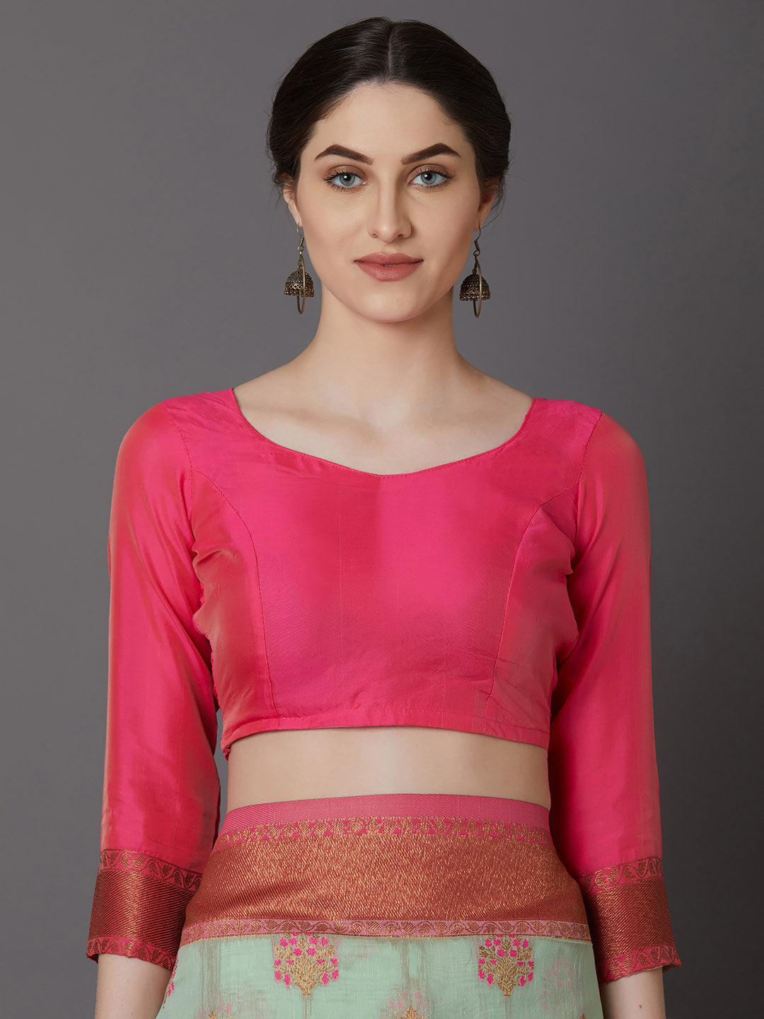 Mitera Sea Green & Pink Silk Blend Woven Design Banarasi Saree | Swadesiicart