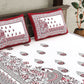 JAIPUR FABRICWhite Red Ethnic Motifs Cotton 250 TC King Bedsheet With 2 Pillow Covers | Swadesiicart