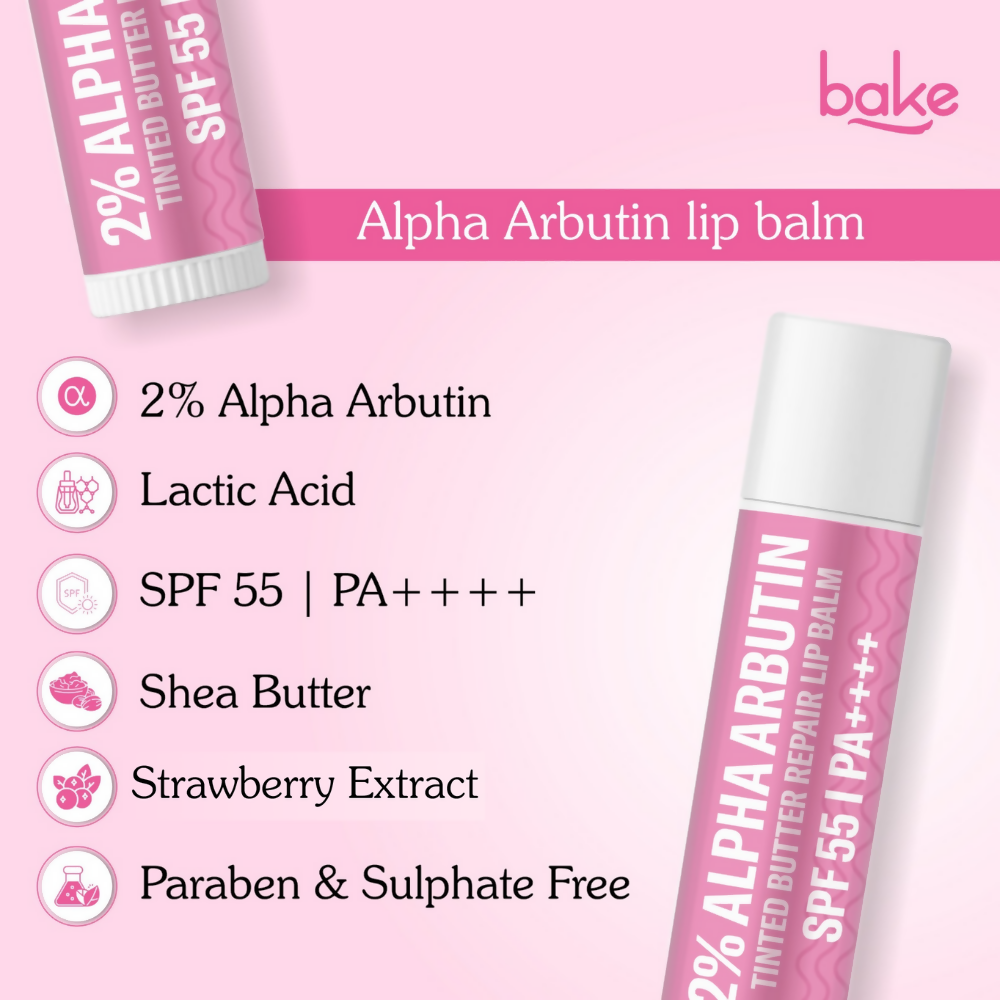 Bake 2% Alpha Arbutin Tinted Butter Brightening Lip Balm SPF 55 PA++++ | Swadesiicart