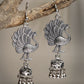 NVR Women's Silver-Toned Peacock Desing German Silver Oxidised Dome Shaped Jhumka Earrings | Swadesiicart