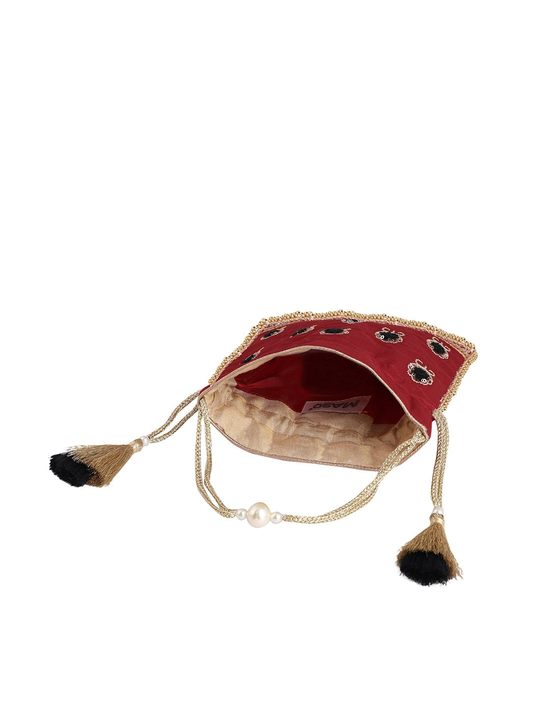 Masq Red & Black Embellished Embroidered Potli Clutch - Swadesiicart