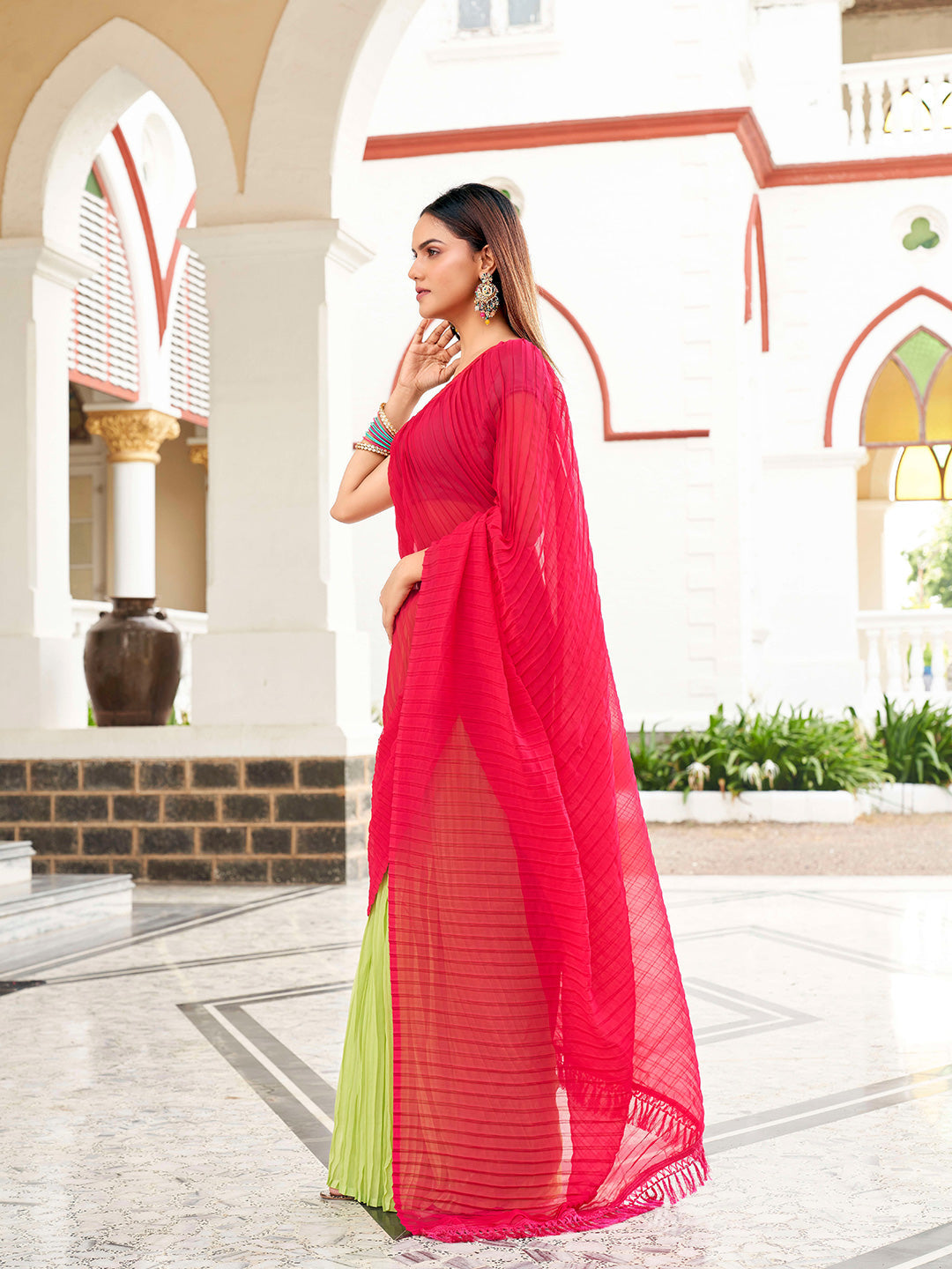 Tikhi Imli Georgette Half and Half Saree | Swadesiicart
