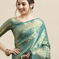 Saree Mall Blue & Gold-Toned Woven Design Zari Silk Blend Banarasi Saree | Swadesiicart