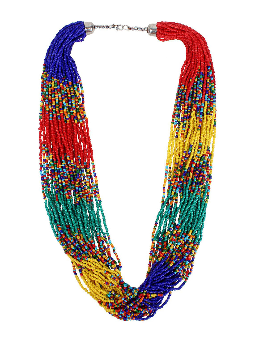 Cardinal Red & Green Beaded Multistring Necklace & Earrings Set - Swadesiicart