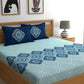 Dreamscape Blue Ethnic 144 TC Cotton Bedsheet with Reversible Pillow Covers - Swadesiicart