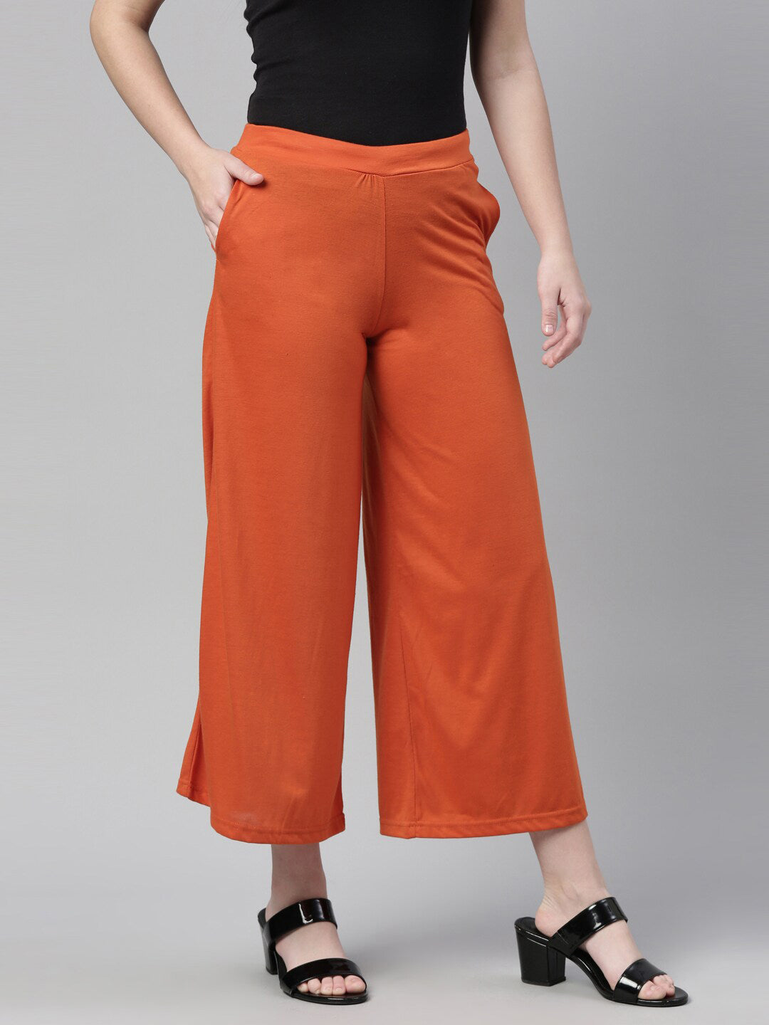 Souchii Women Orange Knitted Palazzo - Swadesiicart