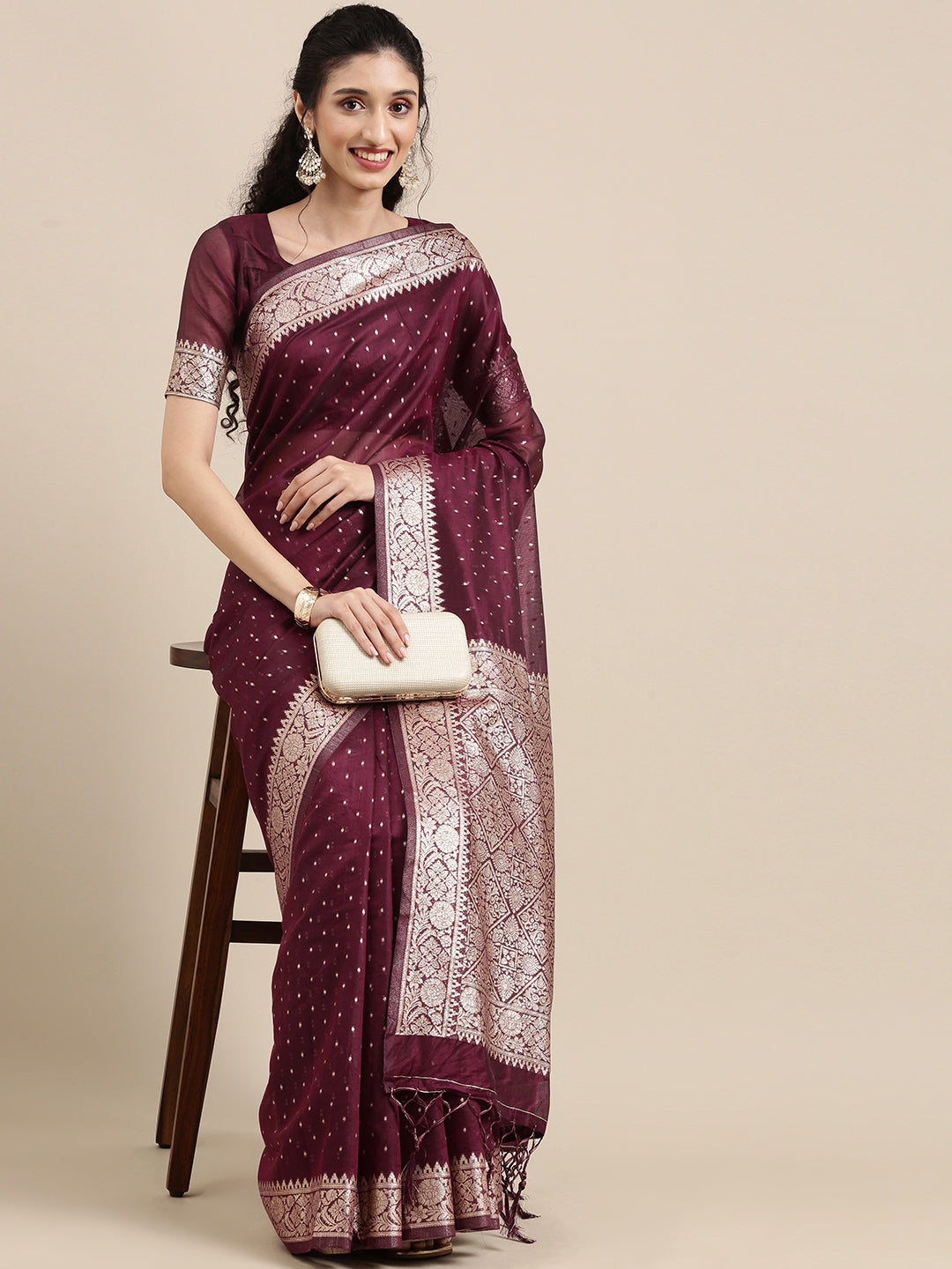 Saree Mall Maroon Woven Design Zari Silk Blend Banarasi Saree | Swadesiicart