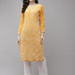 ADA Women Mustard Yellow Embroidered Regular Chikankari Handloom Kurta with Palazzos | Swadesiicart