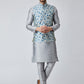 Sojanya Men Grey & Blue Self Design Kurta with Churidar & Nehru Jacket | Swadesiicart