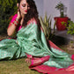 DEIANA'S Beautiful Designer Golden zari Soft Lichi Silk Saree - Pista - Swadesiicart