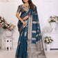 Aastha Fashion Teal Blue Soft Organza Silk Weaving Saree
