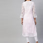 ADA Women Pink & White Chikankari Embroidered Handloom Kurta with Trousers | Swadesiicart