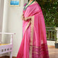 Vishnu Weaves Women's Pink Raw Silk Patola Zari Woven Saree with Blouse - Swadesiicart