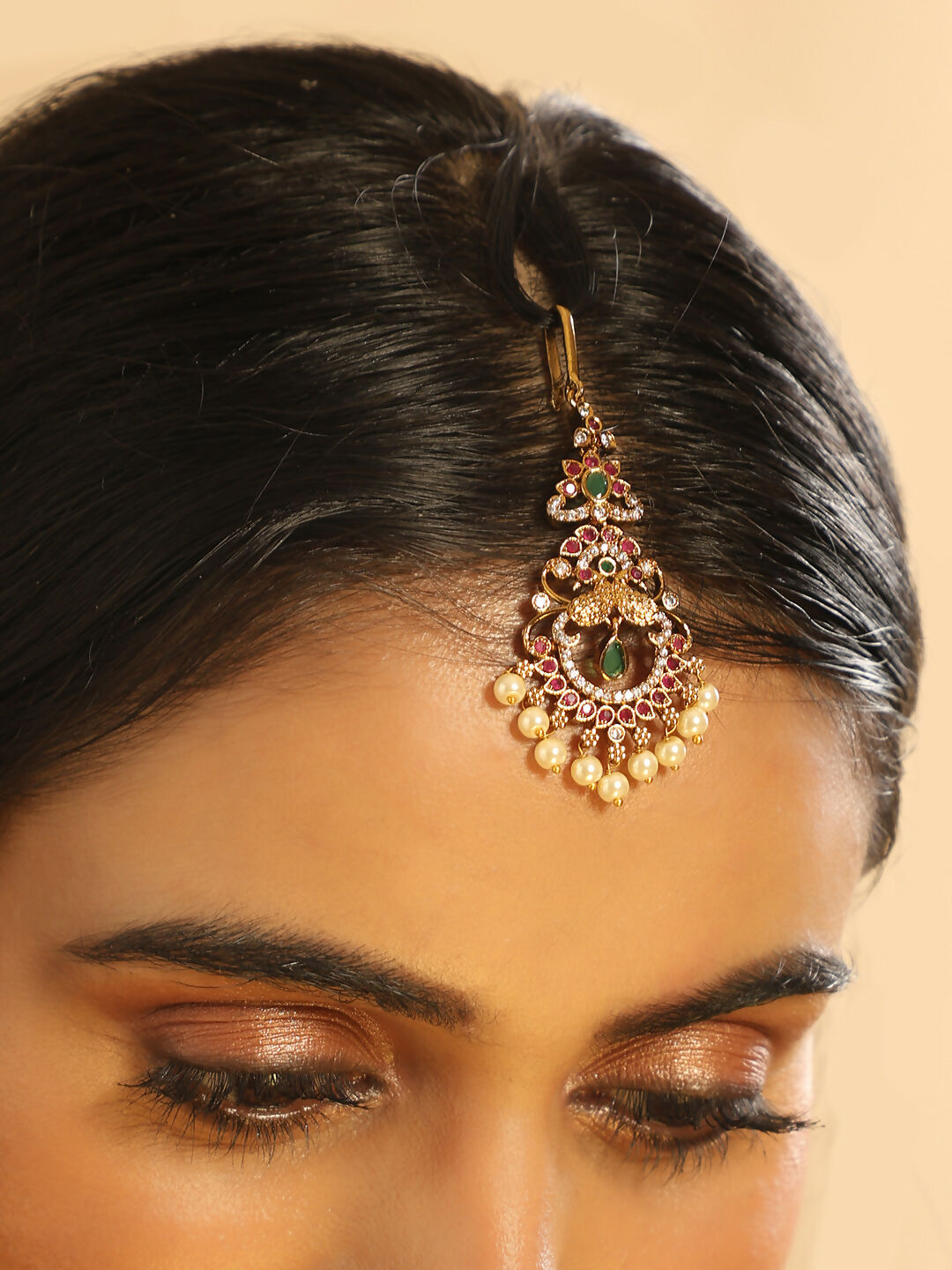 Nuyug 18K Gold Plated Ethereal Dual Color Maang Tikka | Swadesiicart