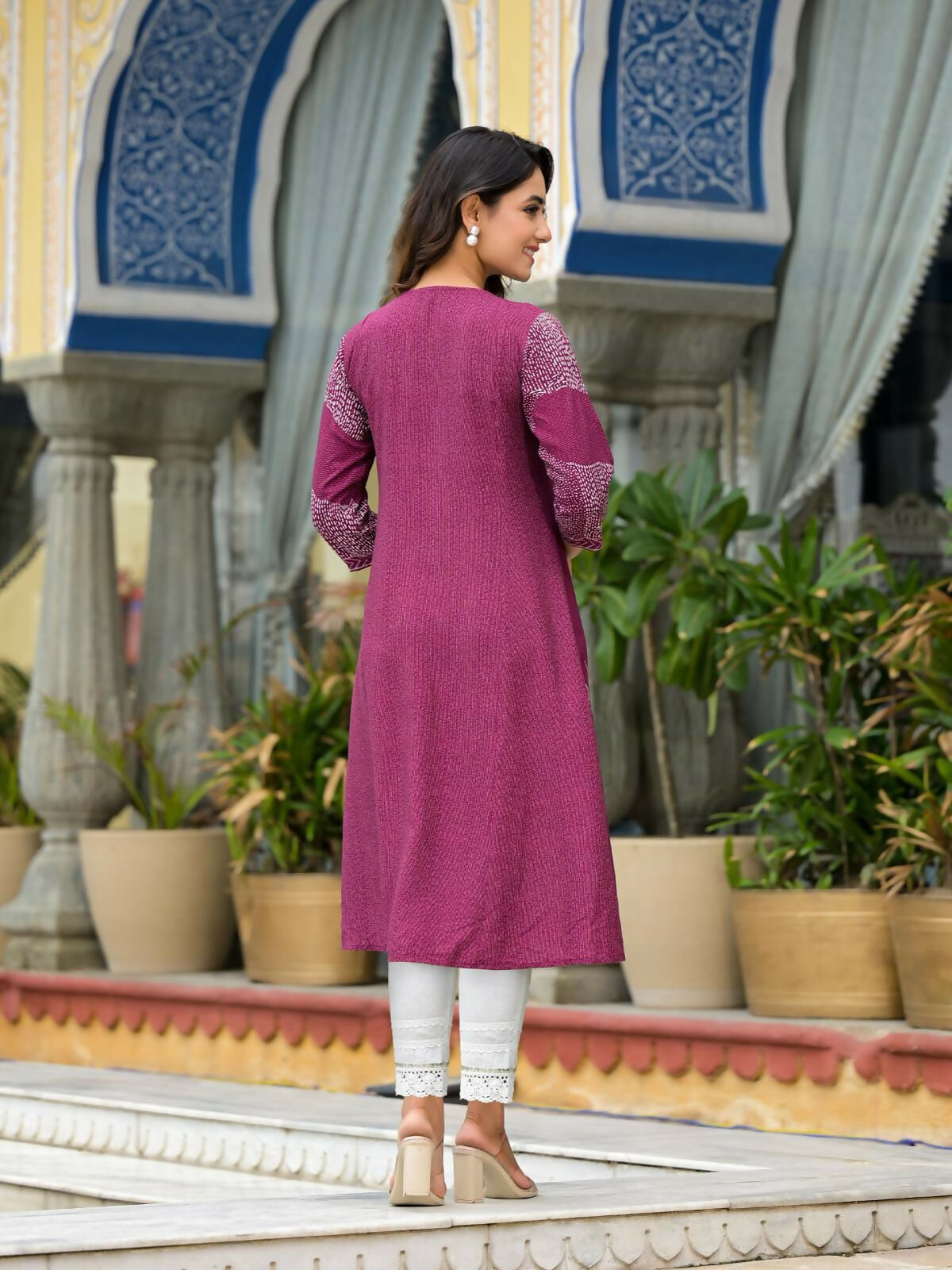 Juniper Women's Wine Beautiful Printed Liva Rayon A-Lined Kurta For Women - Swadesiicart