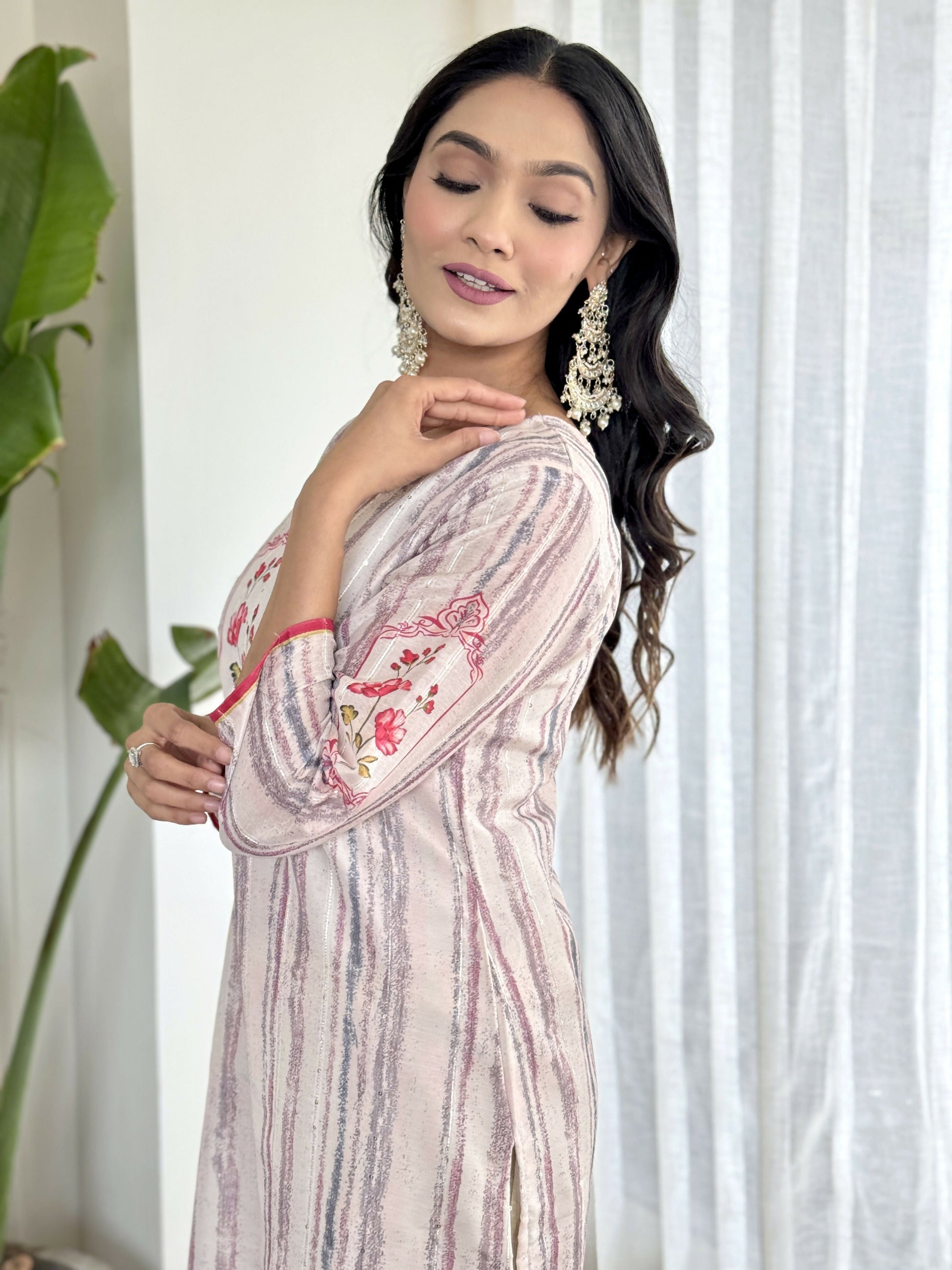 White Multi Viscose Chanderi Stitched Suit With Dupatta - Tanisha | Swadesiicart
