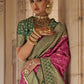 Mitera Pink & Green Floral Woven Design Zari Banarasi Saree | Swadesiicart