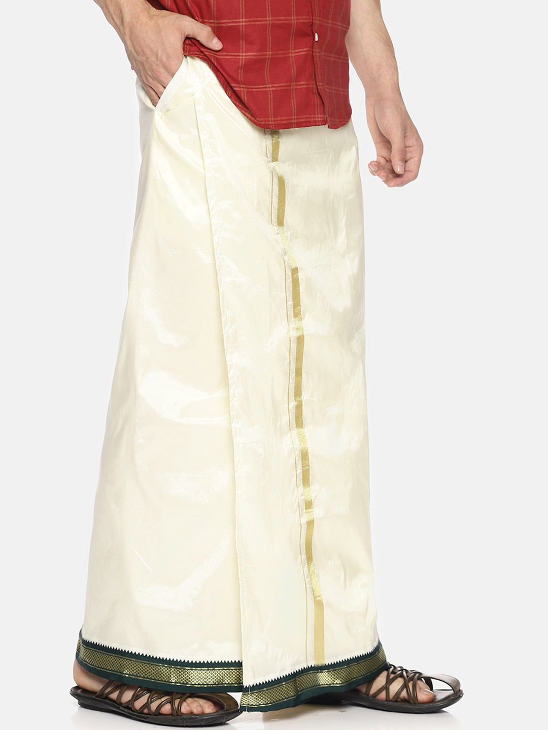 Sethukrishna Cream-Coloured Solid Readymade Dhoti For Men | Swadesiicart