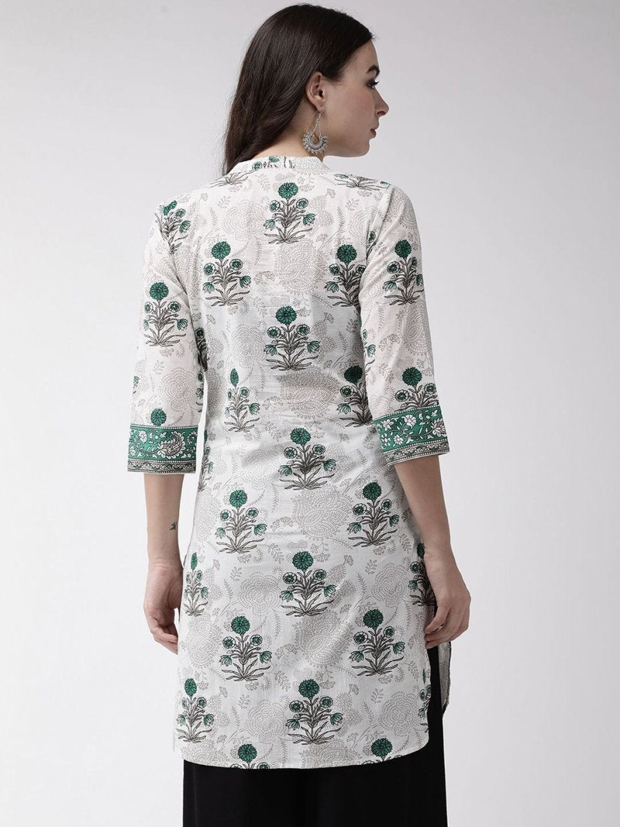 Anouk Off White Ethnic Motifs Printed Mandarin Collar Cotton Straight Kurta - Swadesiicart