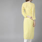 ADA Women Yellow Ethnic Motifs Embroidered Chikankari Georgette Handloom Kurta | Swadesiicart