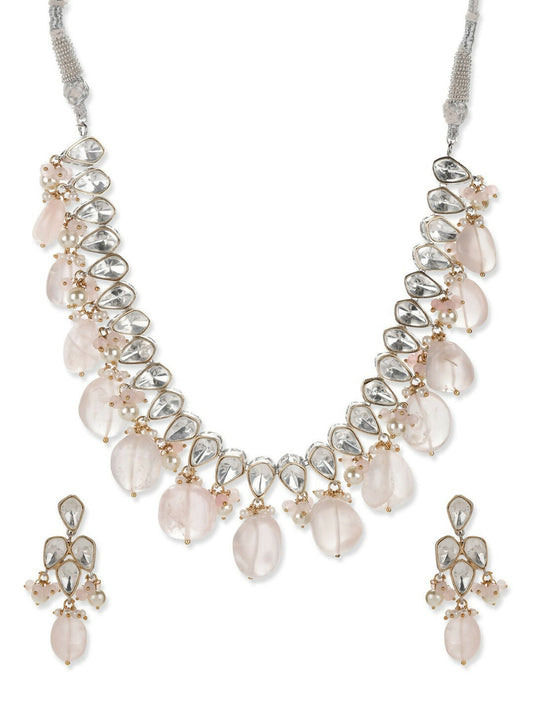 Blush Pink Kundan Choker with Earrings- Ruby Raang | Swadesiicart