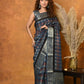 Very Much Indian Modal Silk Ajrakh Handblock Printed Natural Dyes With Designer Border Saree - Black | Swadesiicart