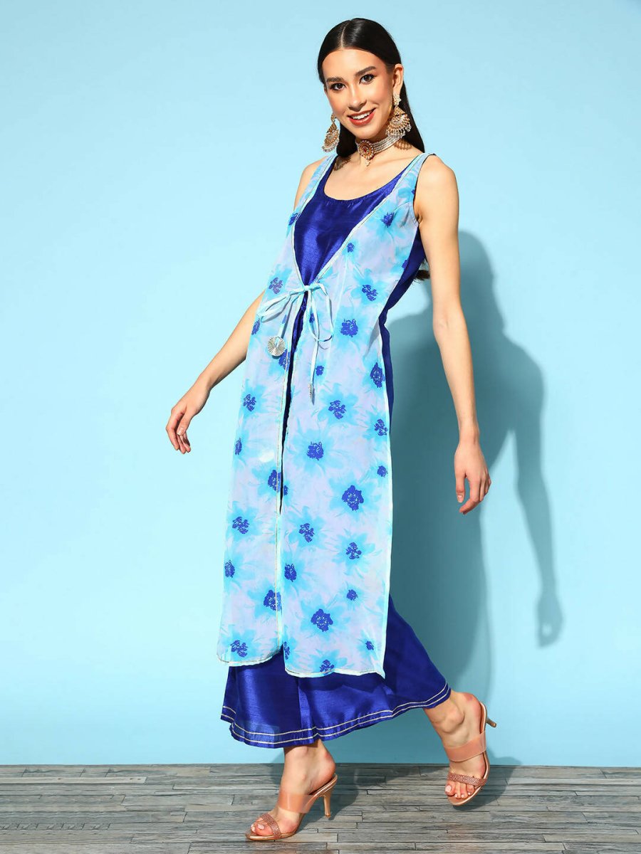 Ahalyaa Womens Royal Blue Poly Silk Printed Jumpsuit - Swadesiicart