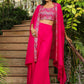 Janasya Pink Georgette Embroidered Top Bottom Cape | Swadesiicart