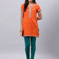 Souchii Orange Floral Embroidered Mirror Work Mirror Work Kurti - Swadesiicart