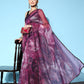 Tikhi Imli Purple & Grey Abstract Print Net Saree | Swadesiicart