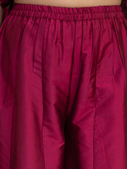 NOZ2TOZ Burgundy Embroidered Kurta with Sharara & With Dupatta For Girls | Swadesiicart