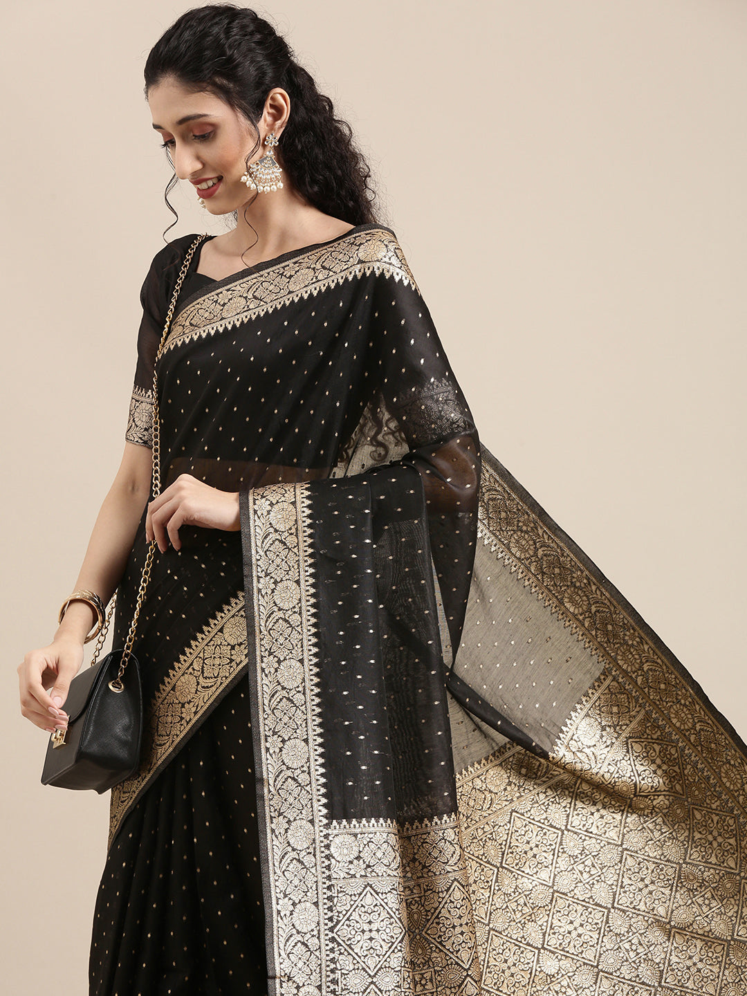 Saree Mall Black Woven Design Zari Silk Blend Banarasi Saree | Swadesiicart