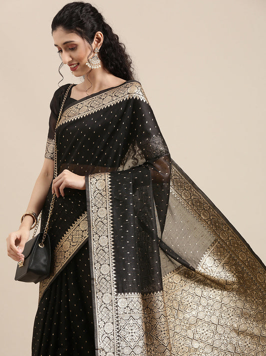 Saree Mall Black Woven Design Zari Silk Blend Banarasi Saree | Swadesiicart