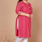 Miravan Women's Plus Size Pink Bandhani Pakistani Straight Kurti - Swadesiicart