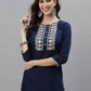 Kalini Women Blue Poly Viscose Rayon Embroidered Kurta | Swadesiicart