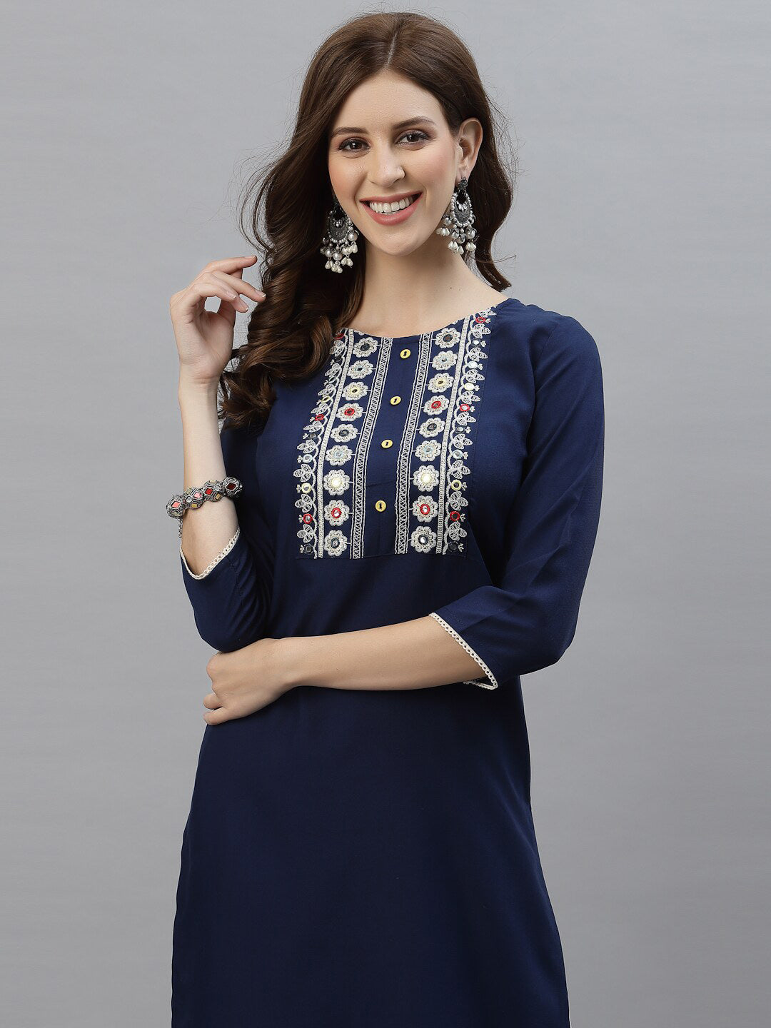 Kalini Women Blue Poly Viscose Rayon Embroidered Kurta | Swadesiicart