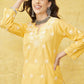 ADA Women Yellow & White Chikankari Embroidered Straight Sustainable Handloom Kurta | Swadesiicart